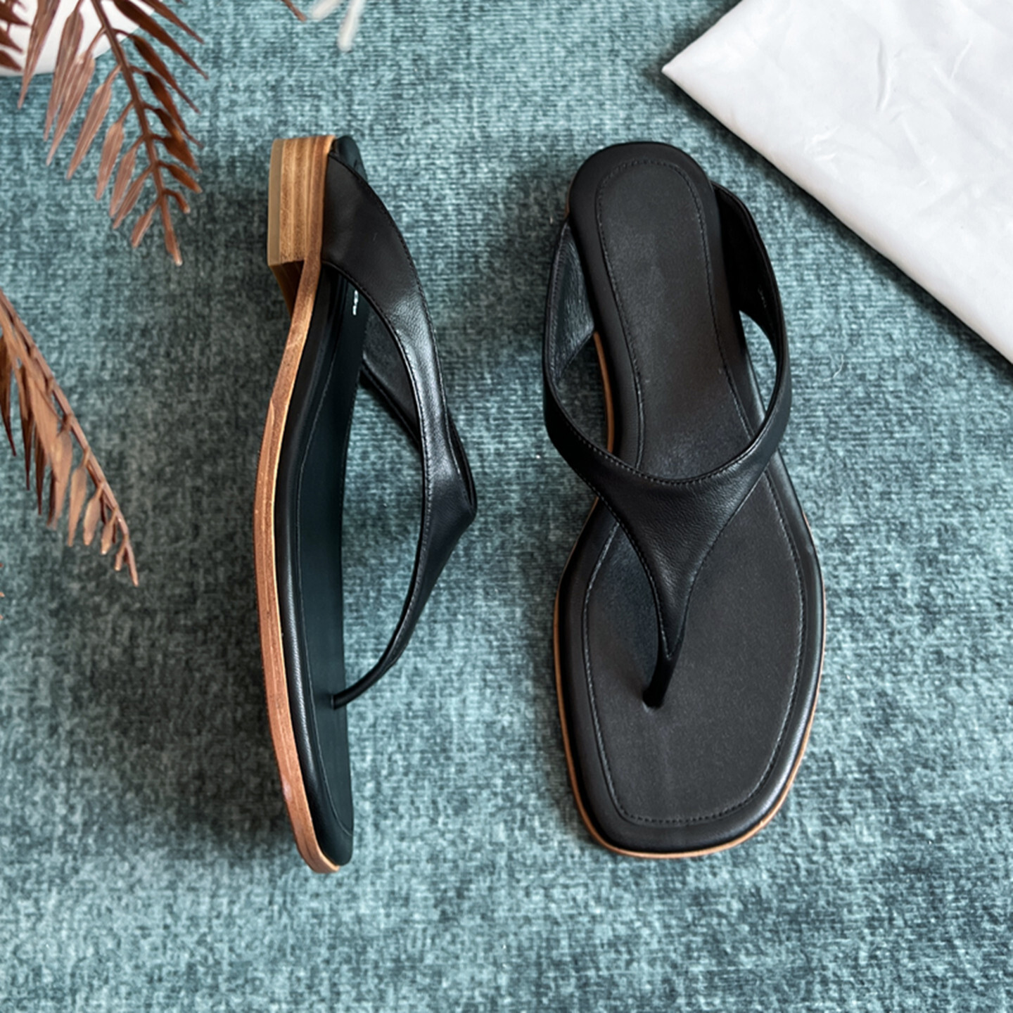 Genuine Leather Flat French Flip-Flop Sandals for Women - Casual Roman Beach Sandals for Summer Vacation