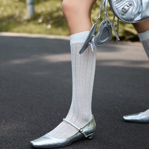 Genuine Leather French Vintage Mary Jane Shoes with Low Heel, Square Toe, and Silver Strap - Classic Retro Flats for Timeless Style
