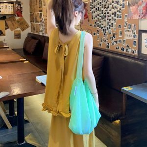 Ginger Yellow Sleeveless Vest and Long Skirt Two-Piece Set for Women - Summer 2025 Vacation Style Relaxed Fit