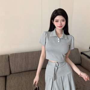 Girls' Sweet and Spicy Summer Two-Piece Set: Cutout Top and Short Skirt, Y2K Inspired Fashion for Trendy Young Styles