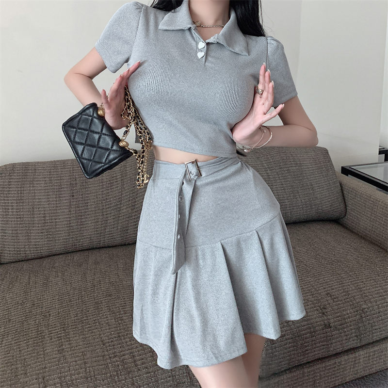Girls' Sweet and Spicy Summer Two-Piece Set: Cutout Top and Short Skirt, Y2K Inspired Fashion for Trendy Young Styles