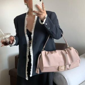 Glossy Textured Pleated Cloud Shoulder Underarm Bag - Versatile High-End Crossbody Bag for Women, 2025 Fashion Trend