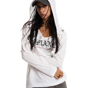 Gothic Style Hooded Shirt for Summer, Sun Protection, Loose Fit, American Baddie Dance Jazz, Lightweight Air-Conditioned Top