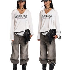 Gothic Style Hooded Shirt for Summer, Sun Protection, Loose Fit, American Baddie Dance Jazz, Lightweight Air-Conditioned Top
