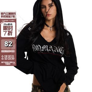 Gothic Style Hooded Shirt for Summer, Sun Protection, Loose Fit, American Baddie Dance Jazz, Lightweight Air-Conditioned Top