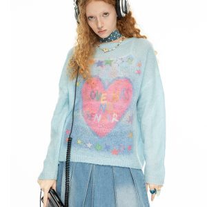 Graffiti Heart Rabbit Sweater in Mohair - Comfortable, Lazy Style with Original Artist Design