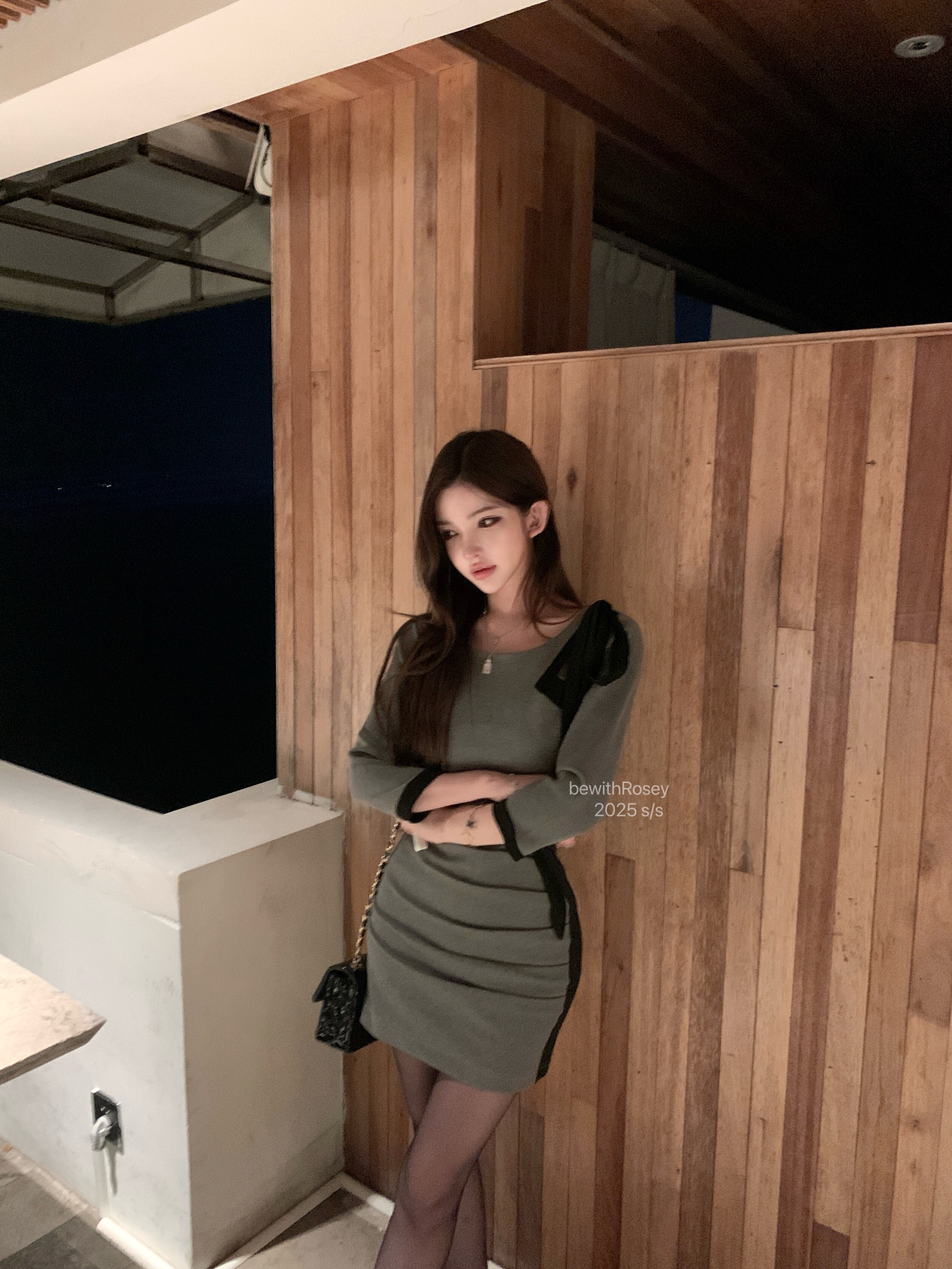 Gray and Black Patchwork Pleated Mid-Sleeve Bodycon Dress for Women - Sexy OL Style, Chic 90s Inspired Fashion