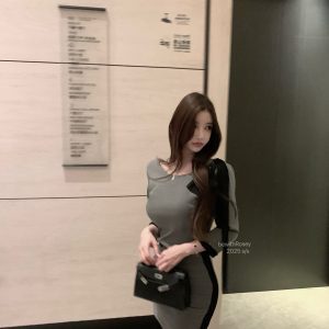 Gray and Black Patchwork Pleated Mid-Sleeve Bodycon Dress for Women - Sexy OL Style, Chic 90s Inspired Fashion