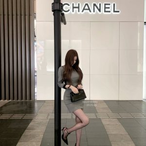 Gray and Black Patchwork Pleated Mid-Sleeve Bodycon Dress for Women - Sexy OL Style, Chic 90s Inspired Fashion