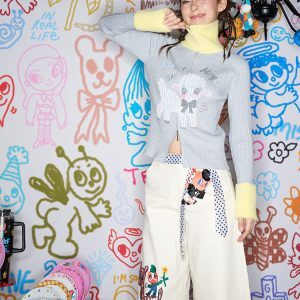 Gray and Yellow Cute Sheep Knitted Cardigan Sweater Coat - Cozy Artist Original Design, Perfect for Fall and Winter Fashion