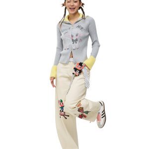 Gray and Yellow Cute Sheep Knitted Cardigan Sweater Coat - Cozy Artist Original Design, Perfect for Fall and Winter Fashion