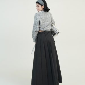 Gray Draped High-Waisted A-Line Midi Skirt for Women - Autumn Winter Korean Style Loose Versatile Pleated Knee-Length Skirt
