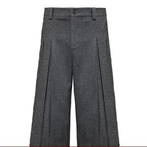 Gray Floral Pleated Cropped Pants, Lightweight Twill Fabric, Comfortable Dress Trousers, Versatile Y2K Style Fashion
