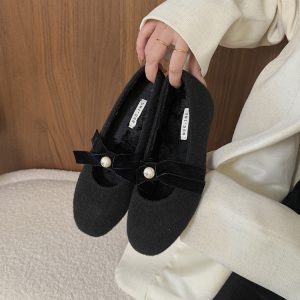 Gray High-Heeled Mary Jane Shoes with French Bow - Elegant Fluffy Footwear for Autumn/Winter, Perfect for Skirts and Evening Wear
