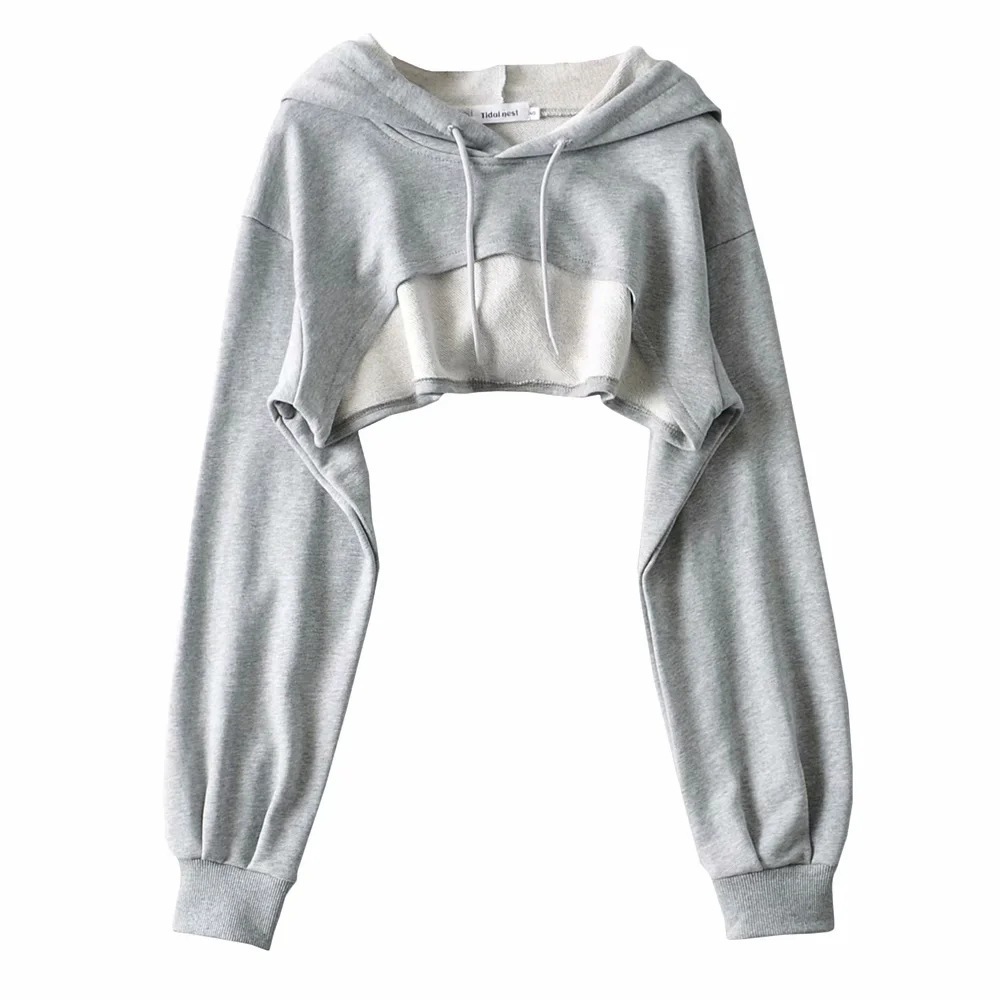 Gray Hooded Sweatshirt and Sports Bra Set with Loose Straight-Leg Sports Pants for Women's Jazz Dance, Activewear Ensemble