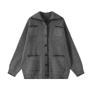 Gray Lapel Long Sleeve Knitted Sweater Coat for Men - Autumn Winter Korean Style Loose Versatile Cardigan Top