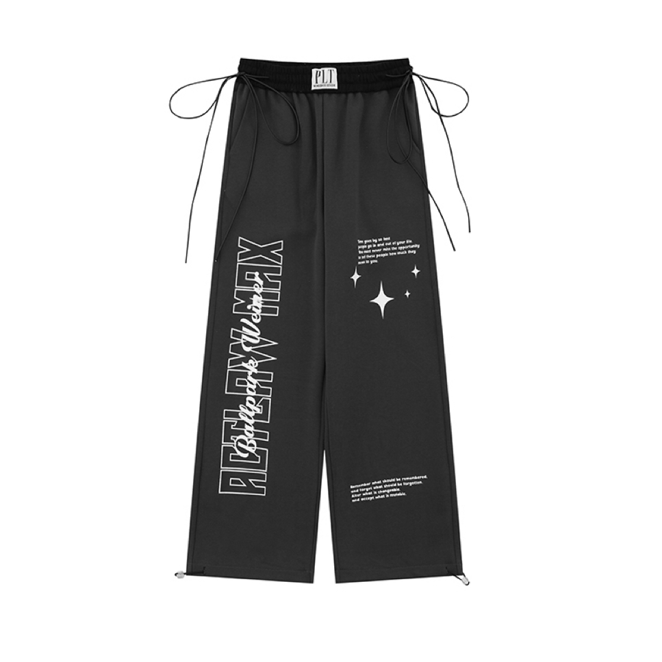 Gray Letter Print Straight-Leg Sports Pants for Women - 2023 Autumn Winter Korean Style Trendy Street Dance Jazz Pants