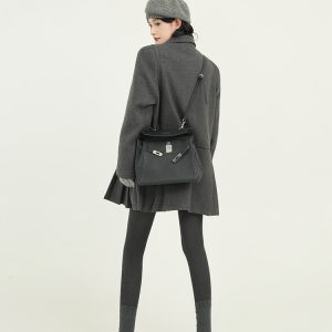 Gray Thickened Lapel Long-Sleeve Suit Dress for Women - Korean Style, Loose Fit, Autumn Winter Woolen Short Skirt