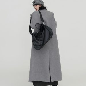 Gray Woolen Long Sleeve Coat for Women - Suit Collar, Loose Fit, Thick Warm Overcoat, Korean Style, Autumn Winter Fashion