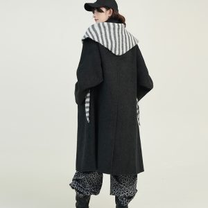 Green Wool Lapel Coat for Women, Autumn Winter Korean Style Loose Warm Long Outerwear