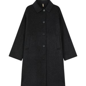 Green Wool Lapel Coat for Women, Autumn Winter Korean Style Loose Warm Long Outerwear