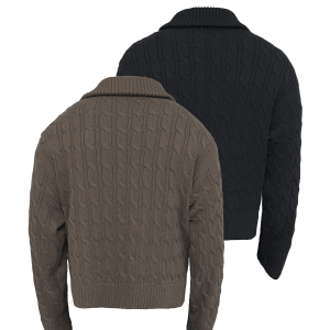 Half-Zip Cable Knit Sweater for Women - Twisted Textured Fabric, High Neck, Warm Long Sleeve - Cozy Fall Fashion