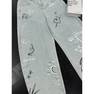 Hand-Painted Graffiti Design Loose Straight-Leg Jeans for Men - Trendy American High Street Style Summer Fashion