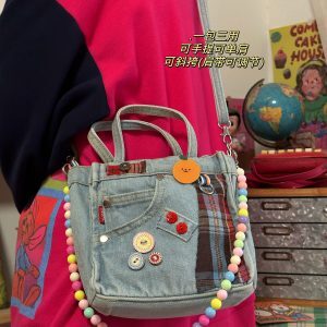 Handmade Casual Denim Women's Shoulder Crossbody Bag - Japanese Style Tote for Students, Versatile Small Bag for 90s Inspired Fashion