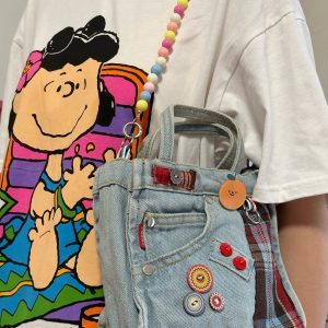 Handmade Casual Denim Women's Shoulder Crossbody Bag - Japanese Style Tote for Students, Versatile Small Bag for 90s Inspired Fashion