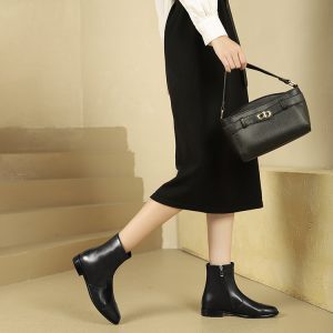 Handmade Chelsea Boots for Women - Mid-Tube Thick Sole, Plush Genuine Leather, Flat Martin Style, Winter 2023 Fashion