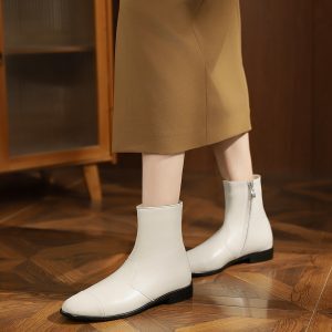 Handmade Chelsea Boots for Women - Mid-Tube Thick Sole, Plush Genuine Leather, Flat Martin Style, Winter 2023 Fashion