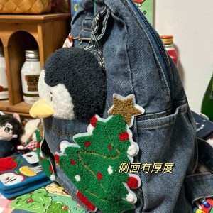 Handmade Denim Christmas Series Large-Capacity Backpack for Women - Cute Student Book Bag