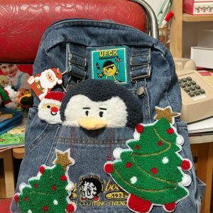 Handmade Denim Christmas Series Large-Capacity Backpack for Women - Cute Student Book Bag