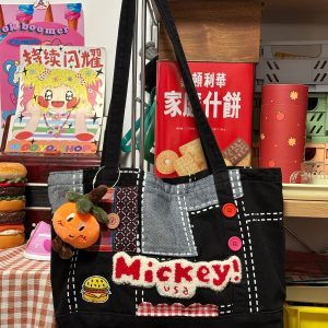 Handmade Denim Tote Bag - Versatile Large-Capacity Single-Shoulder Design for Women - Perfect for Students and Commuters