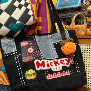 Handmade Denim Tote Bag - Versatile Large-Capacity Single-Shoulder Design for Women - Perfect for Students and Commuters