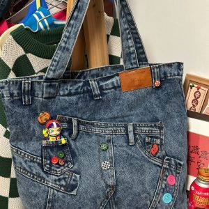 Handmade Denim Women's Bag - Large Capacity Commuting Bag in Y2K Spicy Girl Style, Fashionable Fabric Tote for Everyday Use