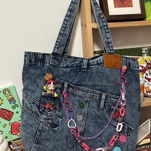 Handmade Denim Women's Bag - Large Capacity Commuting Bag in Y2K Spicy Girl Style, Fashionable Fabric Tote for Everyday Use