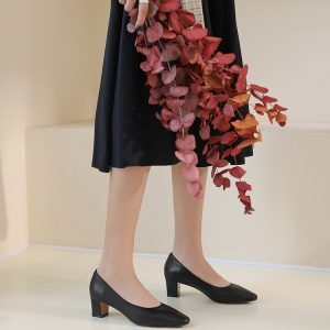 Handmade Genuine Leather Soft-Soled Chunky Heel Flats for Women - Spring 2025 French Style Square Toe Grandma Shoes