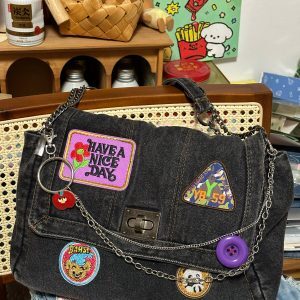 Handmade Large Capacity Denim Crossbody Bag - Retro Y2K Spicy Girl Design, Versatile Remake Fashion Accessory
