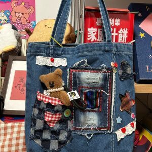 Handmade Large Capacity Denim Shoulder Bag for Students - Trendy Millennial Style Tote for Everyday Use