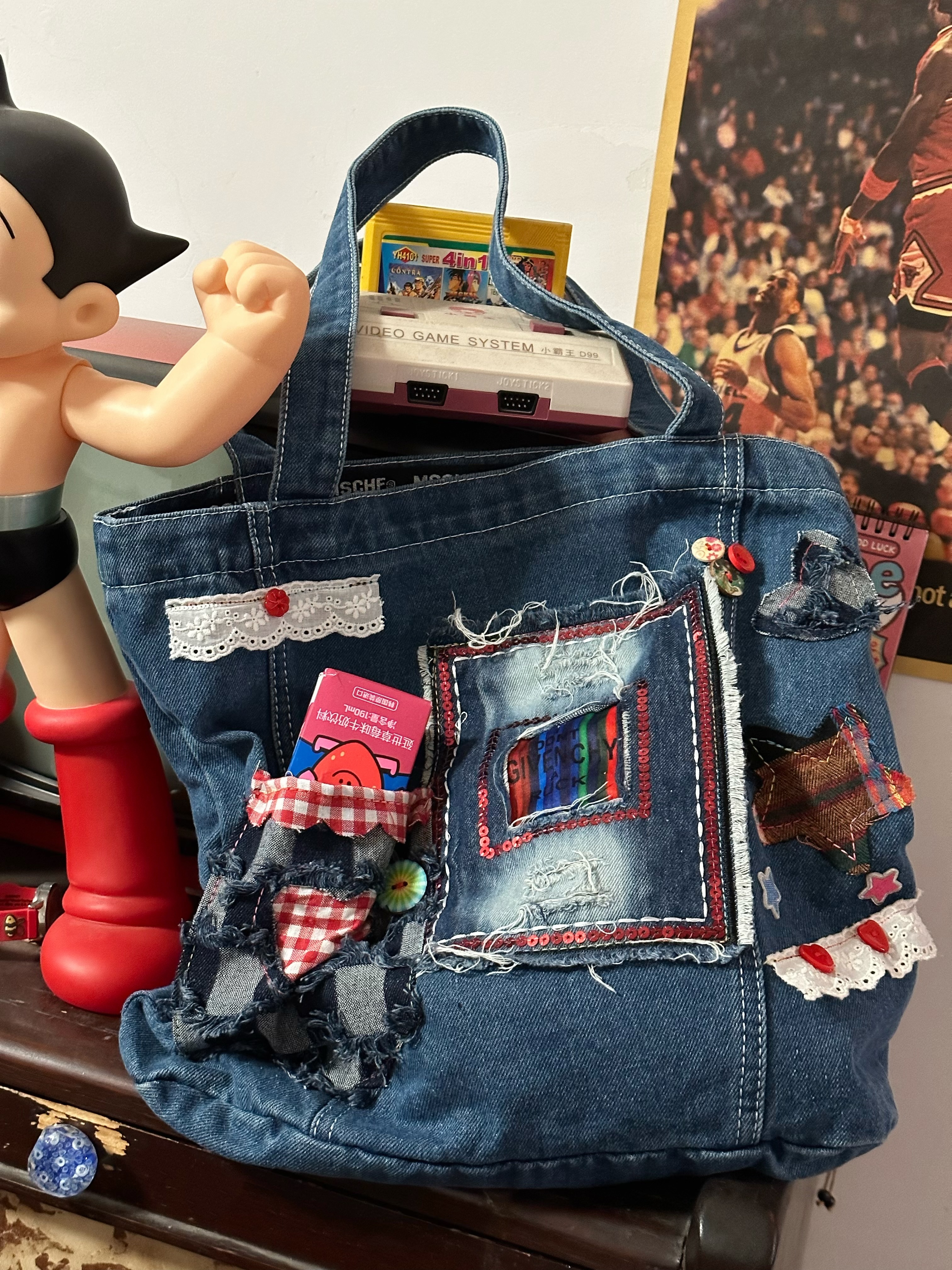 Handmade Large Capacity Denim Shoulder Bag for Students - Trendy Millennial Style Tote for Everyday Use