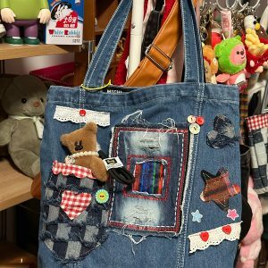 Handmade Large Capacity Denim Shoulder Bag for Students - Trendy Millennial Style Tote for Everyday Use