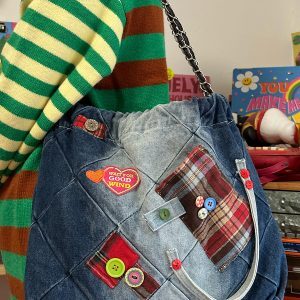 Handmade Large-Capacity Retro Denim Tote Bag for Women - Versatile Millennial Style Class Bag