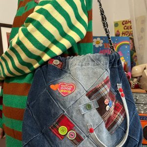 Handmade Large-Capacity Retro Denim Tote Bag for Women - Versatile Millennial Style Class Bag