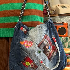 Handmade Large-Capacity Retro Denim Tote Bag for Women - Versatile Millennial Style Class Bag