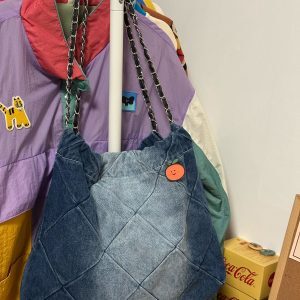 Handmade Large-Capacity Retro Denim Tote Bag for Women - Versatile Millennial Style Class Bag