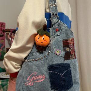 Handmade Millennial-Style Large-Capacity Denim Tote Bag for Women, Japanese Commuter Shoulder Bag, Versatile Student Cloth Bag