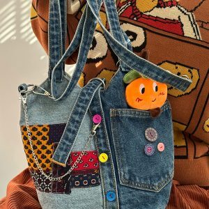 Handmade Patchwork Denim Crossbody Bag - Vintage Tote for Students, Trendy Fabric Design, Perfect for Y2K & Retro Style Fashion