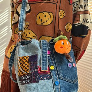 Handmade Patchwork Denim Crossbody Bag - Vintage Tote for Students, Trendy Fabric Design, Perfect for Y2K & Retro Style Fashion