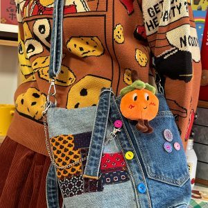 Handmade Patchwork Denim Crossbody Bag - Vintage Tote for Students, Trendy Fabric Design, Perfect for Y2K & Retro Style Fashion